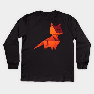 Geometric Cat abstract and colorful origami style Kids Long Sleeve T-Shirt